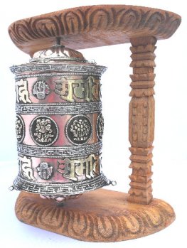 Large Metal Prayer Wheel with Natural Wood Frame -W0525 Large Metal Prayer Wheel with Natural Wood Frame -W0525