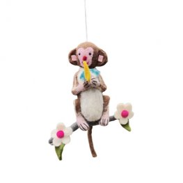 Handmade Felt Monkey Ornament | Wool Animal Hanging | FH-185 Handmade Felt Monkey Ornament | Wool Animal Hanging | FH-185