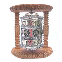 Large Metal Prayer Wheel with Natural Wood Frame -W0525 Large Metal Prayer Wheel with Natural Wood Frame -W0525