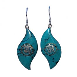 Tibetan Turquoise Om Earring PE-10A Tibetan Turquoise Om Earring PE-10A