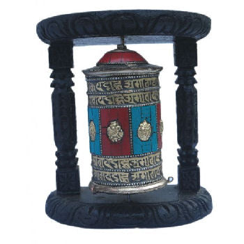 Stones Metal Prayer Wheel with wood Frame -WZ121