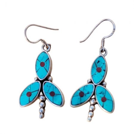 Hand Made Sterling Silver Tibetan Turquoise Butterfly Earrings