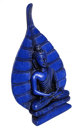 Bodhi Leaf Blue Meditating buddha statue, handcrafted RB-500L