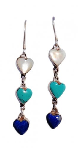 Multi Stones Heart dangleing earring PE-152D Multi Stones Heart dangleing earring PE-152D