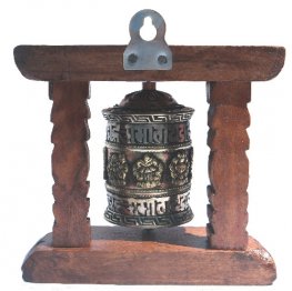 Single Prayer Wheel with Wood Frame W-0175 Single Prayer Wheel with Wood Frame W-0175