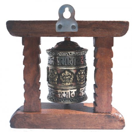 Single Prayer Wheel with Wood Frame W-0175