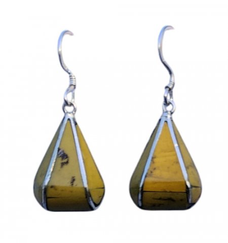 Triangle Earring Yellow Amber Stone PE-1155G