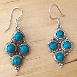 Multi Turquoise Stone Sterling Silver Earring PE 513 Multi Turquoise Stone Sterling Silver Earring PE 513