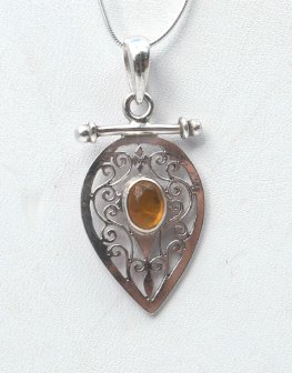 Sterling silver Jali pendent with Amber stone RPP2010A Sterling silver Jali pendent with Amber stone RPP2010A
