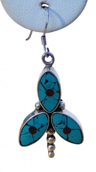 Hand Made Sterling Silver Tibetan Turquoise Butterfly Earrings