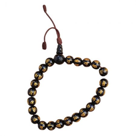 Tibetan Buddhist Prayer Bracelet, Black Stone Mala Beads