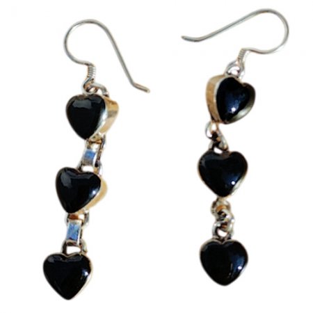 Black Onyx Heart dangleing earring PE-152B