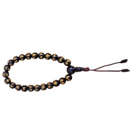 Tibetan Buddhist Prayer Bracelet, Black Stone Mala Beads