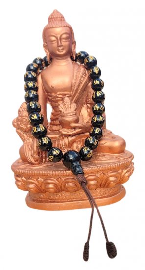 Tibetan Buddhist Prayer Bracelet, Black Stone Mala Beads