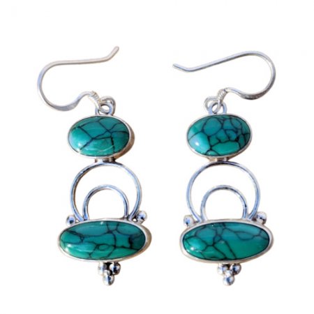 Multi Turquoise Stones Sterling silver Earring|mytibetshop