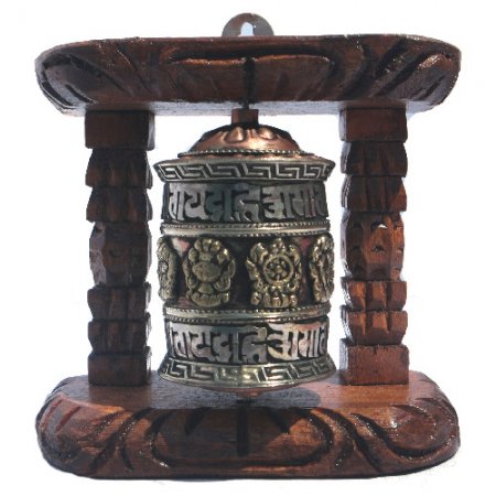 Single Prayer Wheel with Wood Frame W-0175