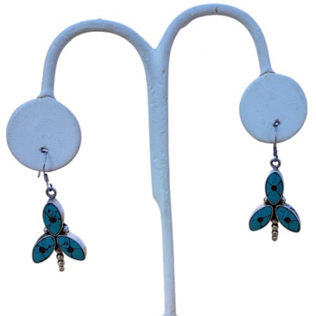 Hand Made Sterling Silver Tibetan Turquoise Butterfly Earrings