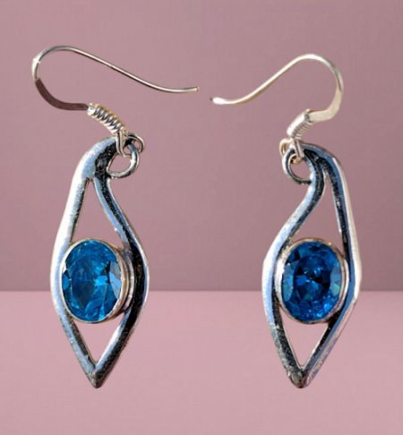 Peace Eye Blue Topaz Silver Earring SE-2025Z