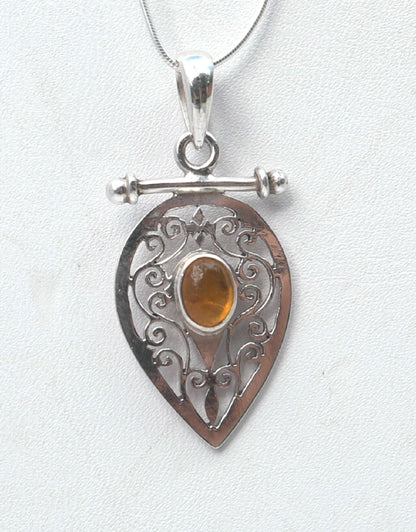 Sterling silver Jali pendent with Amber stone   RPP2010A