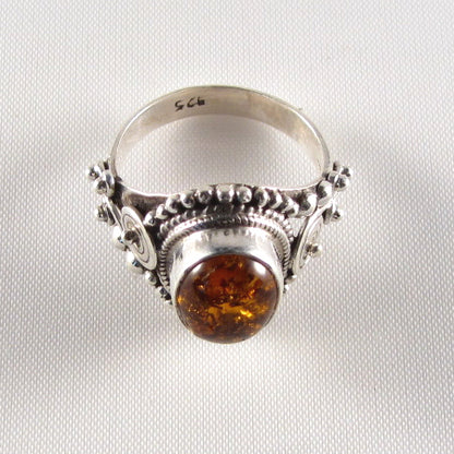 PR-110C     Amber stone Ring