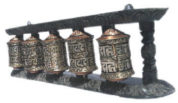 5 Metal Prayer wheel with wood frame   W-060