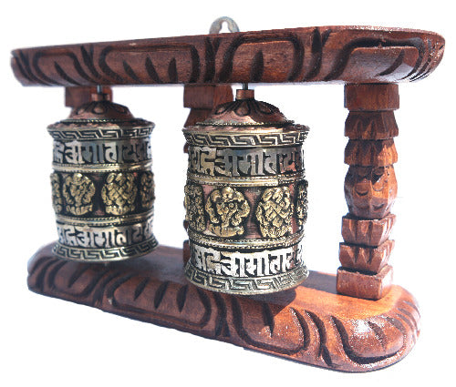 Multi Prayer Wheel with Wood Frame     W0183