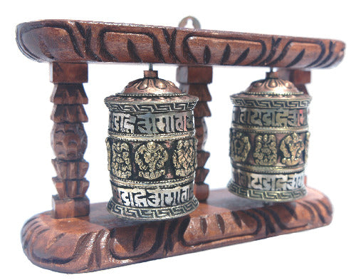 Multi Prayer Wheel with Wood Frame     W0183