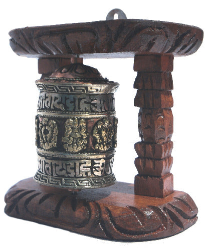 Single Prayer Wheel with Wood Frame     W-0175