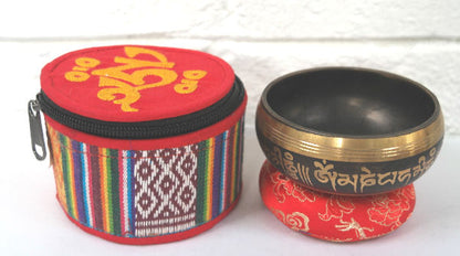Tibetan Om Singing bowl w-silk pouch 3.5"   SBT-2035